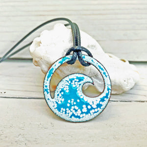 Aqua Blue Enamel Wave Necklace