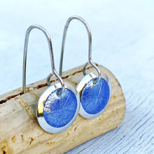 Load image into Gallery viewer, light blue fine silver enamel starburst disc earrings seaside harmony jewelry