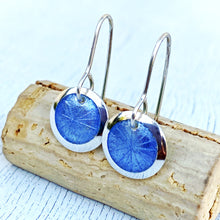 Load image into Gallery viewer, light blue fine silver enamel starburst disc earrings seaside harmony jewelry