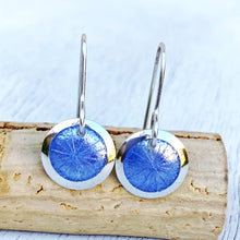 Load image into Gallery viewer, light blue fine silver enamel starburst disc earrings seaside harmony jewelry