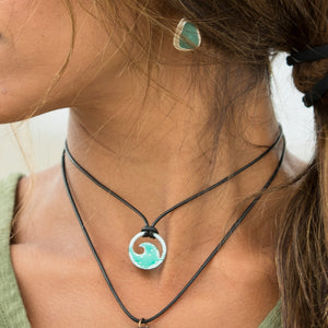 Seagreen Enamel Mini Wave Necklace