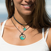 Load image into Gallery viewer, Transparent Seagreen Enamel Wave Necklace