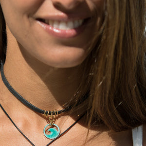 Blue Green Ocean bubbles enamel mini wave choker necklace