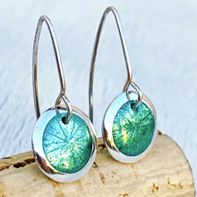 Load image into Gallery viewer, seagreen transparent enamel  fine silver disc earrings