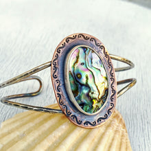 Load image into Gallery viewer, Abalone Love copper and silver cuff