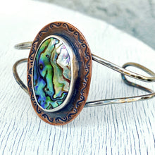 Load image into Gallery viewer, Abalone Love copper and silver cuff