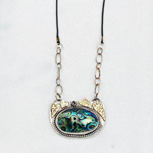 Load image into Gallery viewer, abalone mixed metal hearts  alexandrite pendant