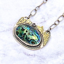 Load image into Gallery viewer, abalone mixed metal hearts  alexandrite pendant