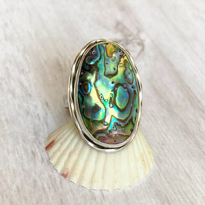 Abalone shell love sterling ring