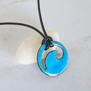 Aqua Blue Enamel Mini Wave Necklace