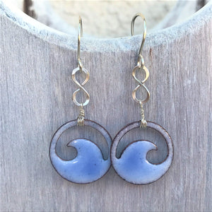 Sky Blue Copper enamel wave eternity earrings