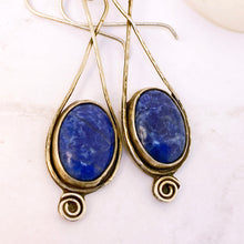 Load image into Gallery viewer, Denim Lapis Lazuli eternity spiral sterling earrings