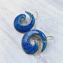 Load image into Gallery viewer, Blue on blue spiral enamel earrings