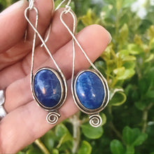 Load image into Gallery viewer, Denim Lapis Lazuli eternity spiral sterling earrings