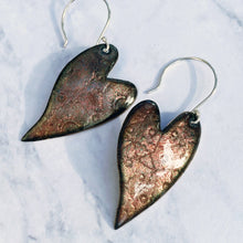 Load image into Gallery viewer, Bigger stamped heart red enamel earrings with sterling ear wires
