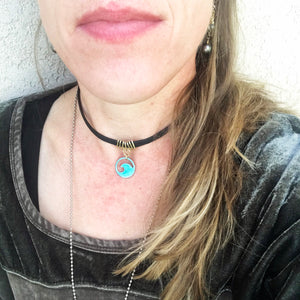 Seagreen Enamel Mini Wave Choker Necklace