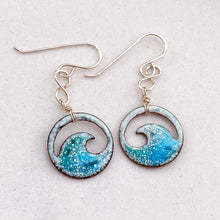 Load image into Gallery viewer, Blue green ocean bubbles enamel wave eternity earrings