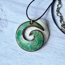 Load image into Gallery viewer, Spiral Enamel Seagreen Copper Necklace