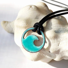 Load image into Gallery viewer, Seagreen Enamel Mini Wave Necklace