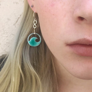 Seagreen Copper enamel wave eternity earrings