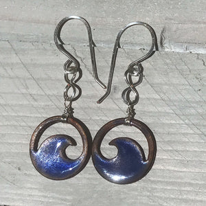Transparent Royal Blue Copper enamel wave eternity earrings