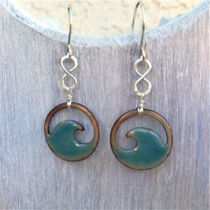 Transparent Seagreen Copper enamel wave eternity earrings