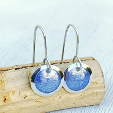 Load image into Gallery viewer, light blue fine silver enamel starburst disc earrings seaside harmony jewelry