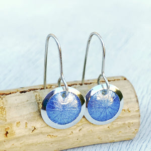 light blue fine silver enamel starburst disc earrings seaside harmony jewelry
