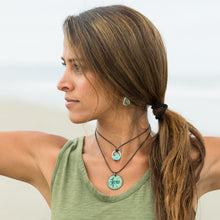 Load image into Gallery viewer, seagreen enamel mini wave necklace on yoga model