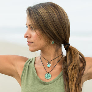 seagreen enamel mini wave necklace on yoga model
