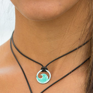 model wearing enamel mini wave necklace Seaside Harmony Jewelry