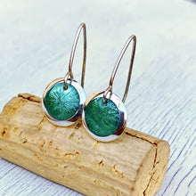 Load image into Gallery viewer, seagreen transparent enamel  fine silver disc earrings