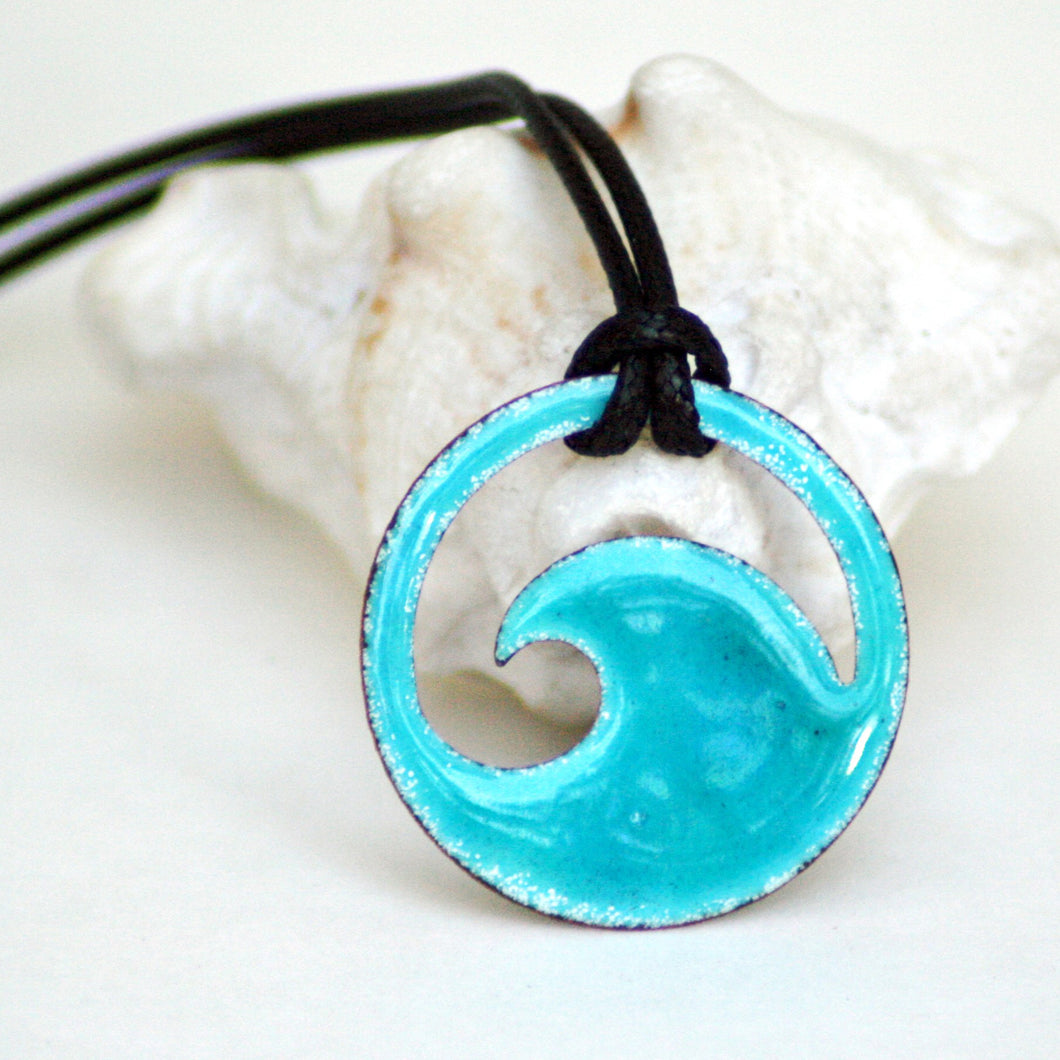 Turquoise Blue Enamel Wave Necklace
