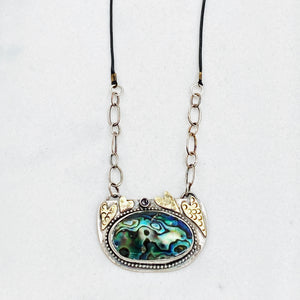 abalone mixed metal hearts  alexandrite pendant