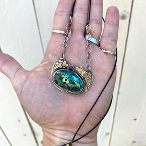 abalone mixed metal hearts  alexandrite pendant