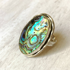 Abalone shell love sterling ring