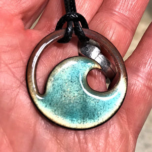Transparent Aqua Blue Enamel Wave Necklace
