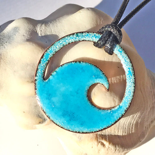 Aqua Blue Enamel Wave Necklace