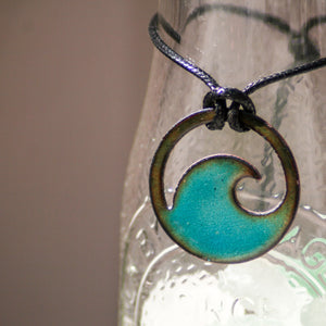 Transparent Aqua Blue Enamel Wave Necklace