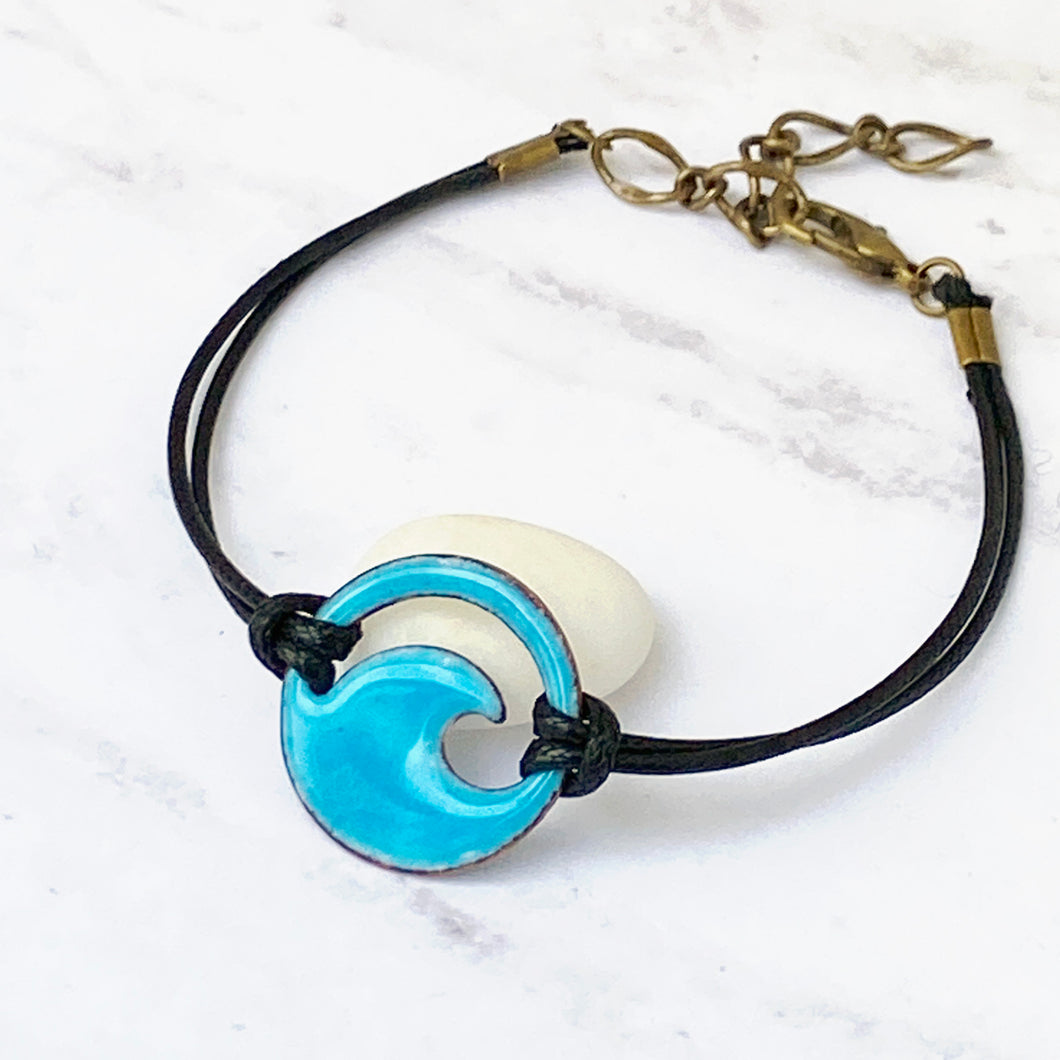 Aqua Blue Enamel Mini Wave Bracelet