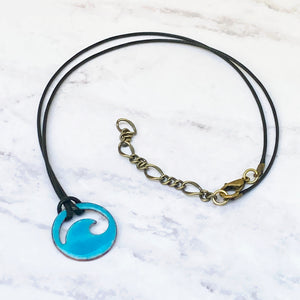 aqua enamel mini wave necklace black cord 