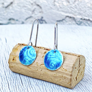 aqua blue fine silver spiral texture round earrings seaside harmony jewelry