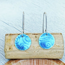 Load image into Gallery viewer, aqua blue fine silver spiral texture round earrings seaside harmony jewelry