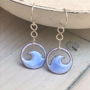 Sky Blue Copper enamel wave eternity earrings