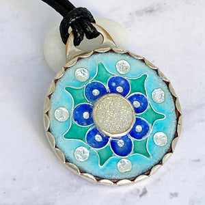 Ocean inspired mandala cloisonné druzy pendant