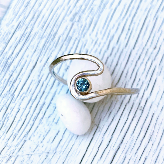 Sterling silver hammered wave ring with custom gemstone, birthstone ri –  Seaside Harmony Jewelry
