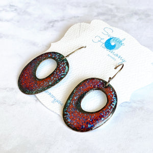 enamel circle earrings crackle red blue