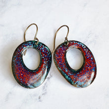 Load image into Gallery viewer, enamel circle earrings crackle red blue