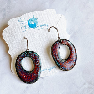 enamel circle earrings crackle red blue
