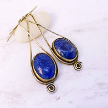 Load image into Gallery viewer, Denim Lapis Lazuli eternity spiral sterling earrings